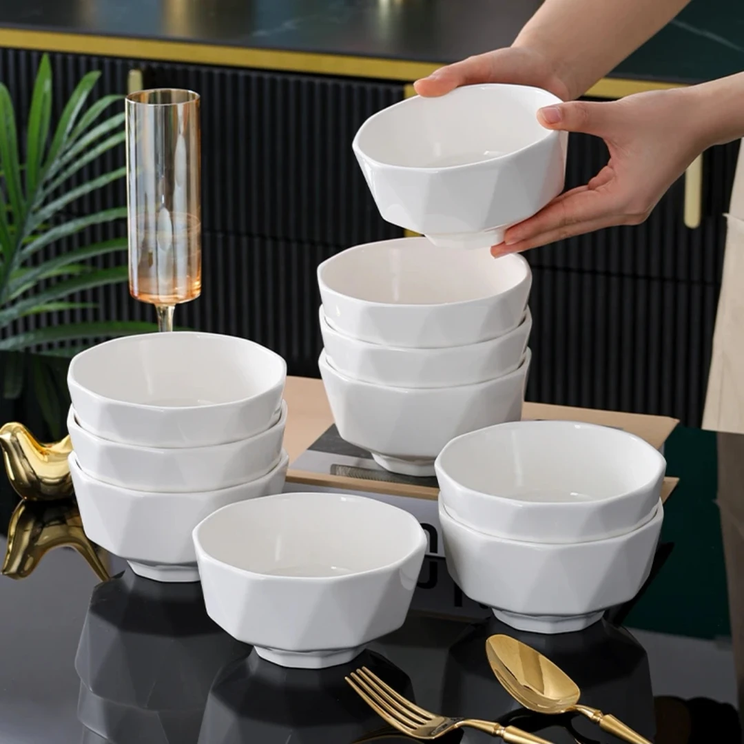 【陶园春】纯白钻石8/10个装5英寸碗中式家用简约陶瓷米饭碗餐具
