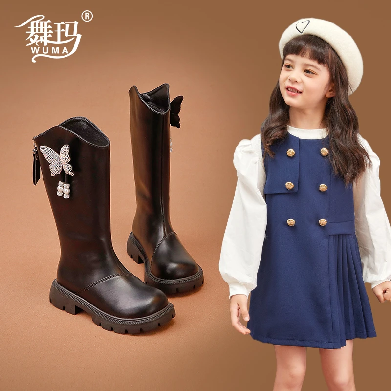 女童单靴儿童公主长筒靴2025新款冬季宝宝软底加绒高筒女孩442305