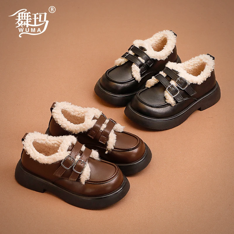 舞玛女童靴子2025新款小宝宝秋冬季加绒冬款女孩软底二棉鞋234296