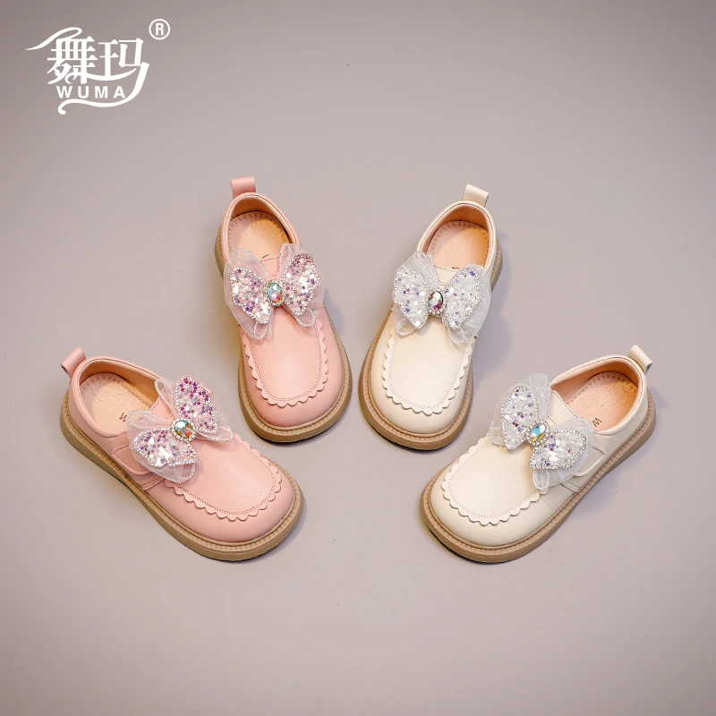 舞玛女童鞋子儿童公主鞋2024新款宝宝蝴蝶春季皮鞋洋气单鞋233648