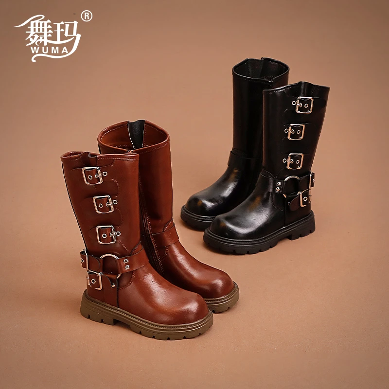 舞玛女童鞋子儿童长筒靴女大童靴子新款秋冬二棉靴高筒加绒234272