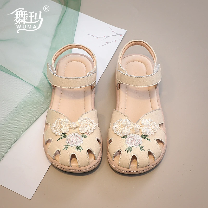 女童大童儿童真皮公主鞋2024新款夏款女孩夏季包头中国风鞋423420