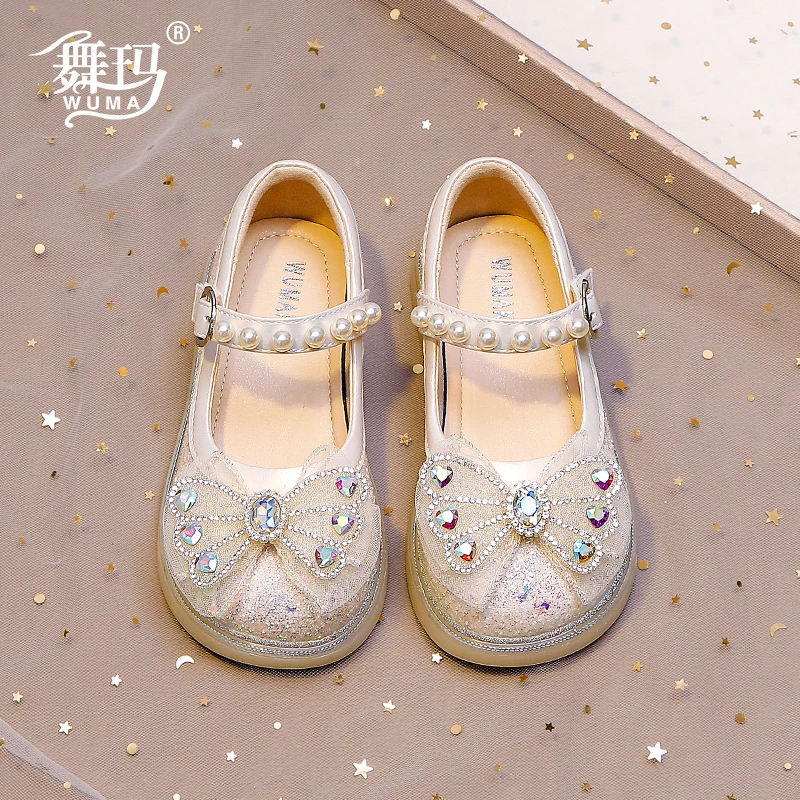 女童鞋儿童小皮鞋2025新款春秋款小女孩软底秋季软底水晶鞋432207