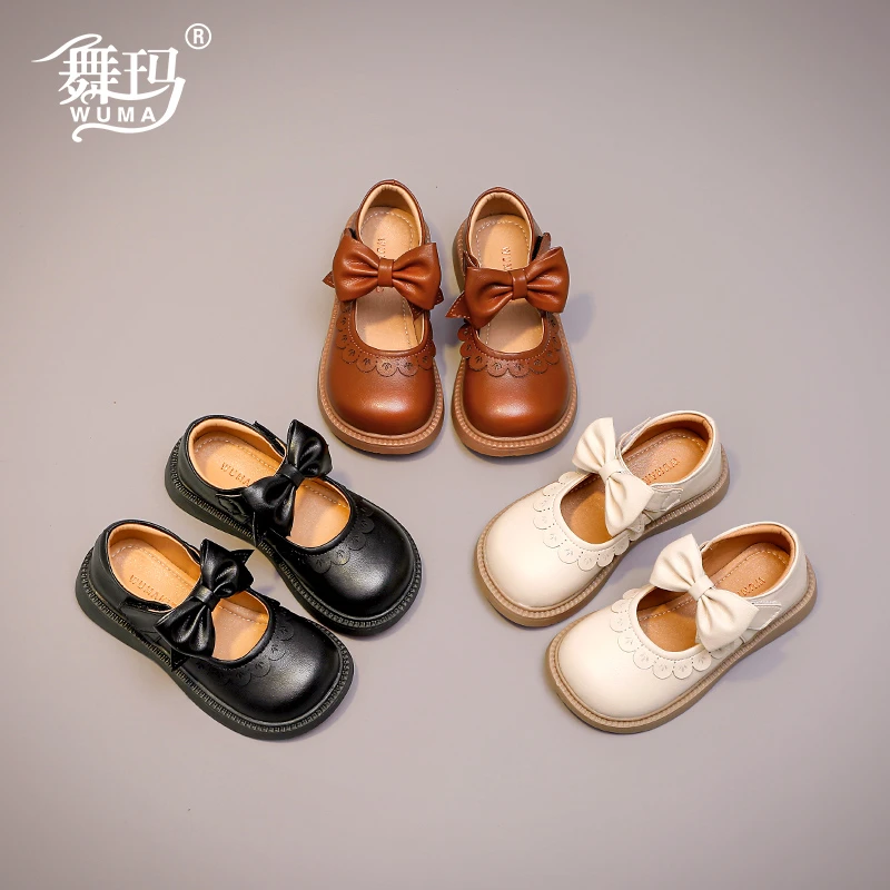 舞玛女童鞋子儿童公主鞋2024新款女孩秋季洋气皮鞋黑色单鞋233660