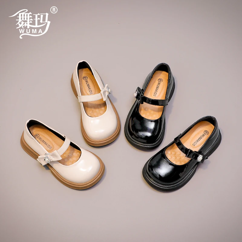 舞玛女童鞋子儿童公主鞋2024新款女孩秋季英伦皮鞋黑色单鞋233650