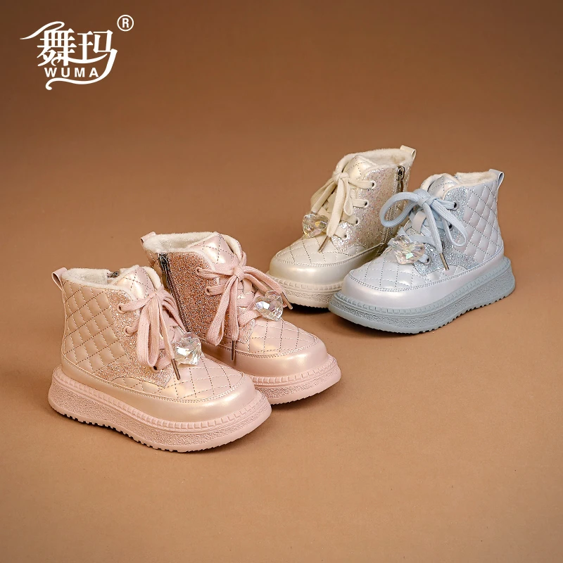 舞玛女童马丁靴儿童短靴子2023新款女孩秋冬季宝宝加绒冬款二棉鞋