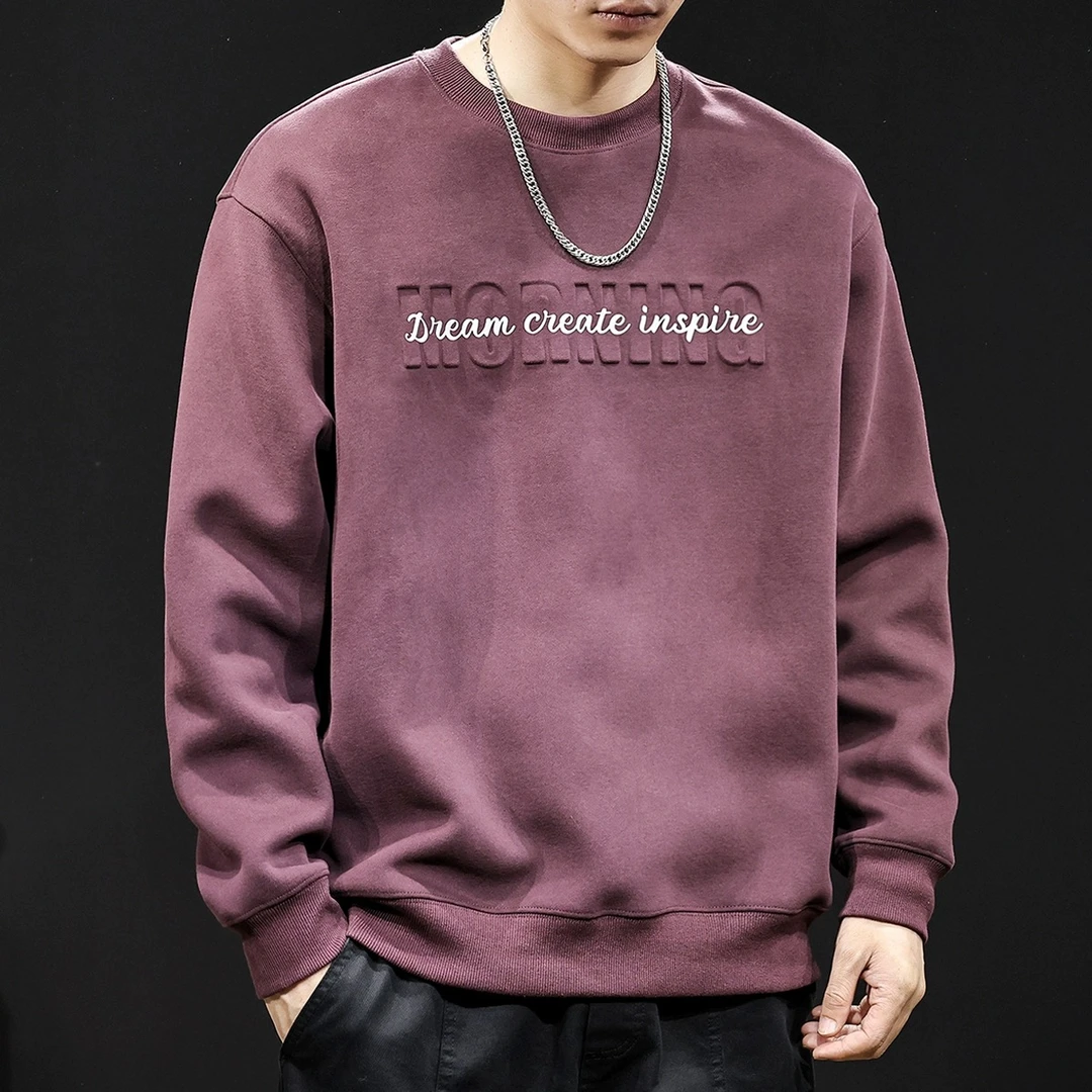 U&PURA圆领卫衣男2024新款男装大码字母压花长袖秋冬款宽松潮流