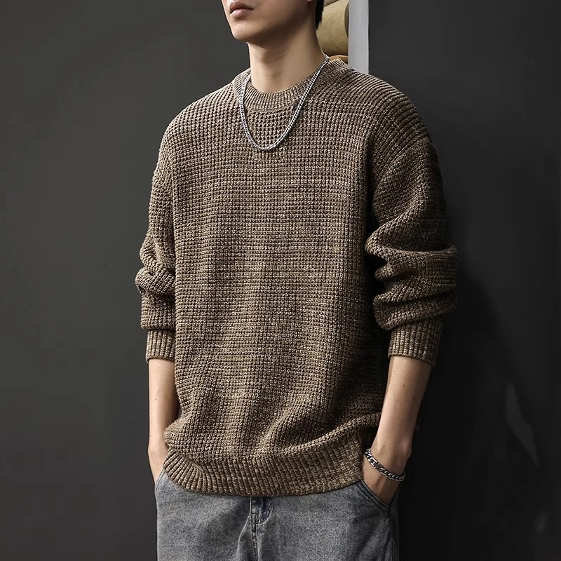 U&PURA秋季复古做旧毛衣男美式慵懒风秋冬新款宽松圆领潮流百搭