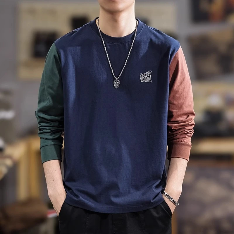 U&PURA秋季新款刺绣休闲男士长袖t恤美式潮牌百搭卫衣潮流圆领