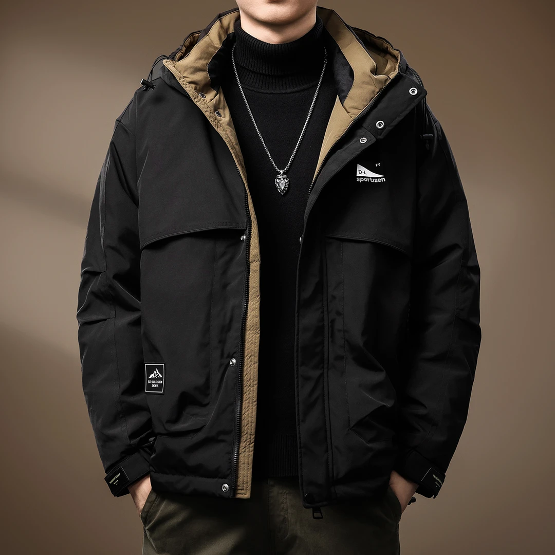 U&PURA90灰鸭绒撞色户外羽绒服男秋冬宽松大码保暖外套潮流加厚