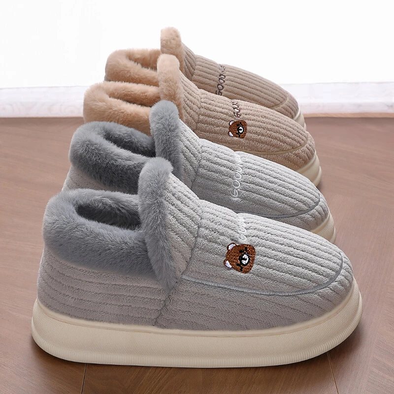 向伦家居大码棉拖鞋包后跟冬天男款保暖加绒厚底冬季棉鞋外穿女士