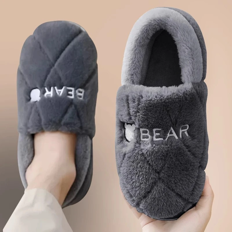 向伦家居男士棉拖鞋秋冬季新款居家防滑厚底加绒保暖外穿毛绒拖鞋