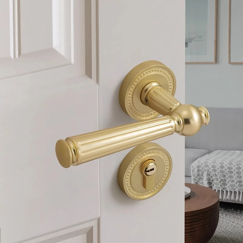 现代法式室内卧室家用木门门把手门锁金色房间轻奢分体静音磁吸