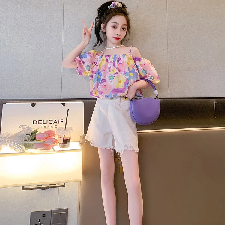 女童夏款吊带短裤套装2025新款短袖13女孩儿童多巴胺洋气衣服套装