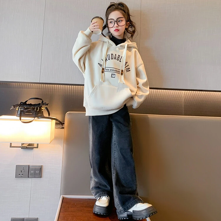 女童加绒卫衣2024新款冬季洋气儿童时髦冬装女大童加厚一体绒上衣