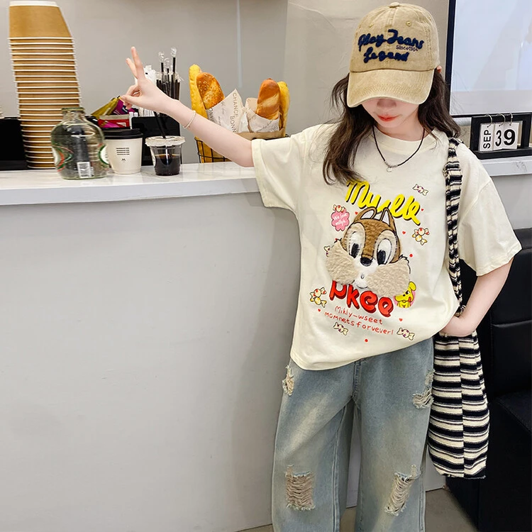 女童短袖t恤夏季2024新款儿童女孩大童夏装洋气半袖夏天休闲上衣T