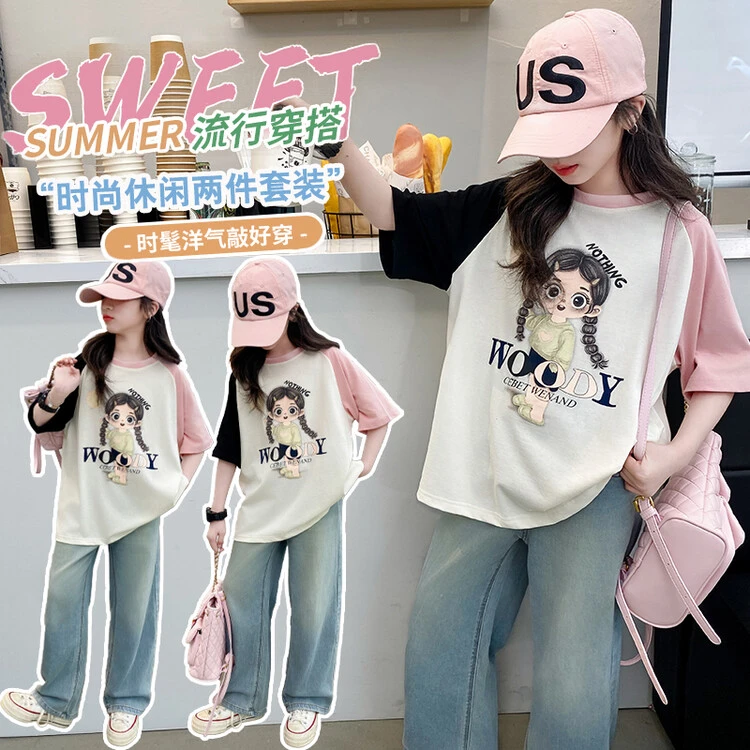 女童夏季短袖t恤2024新款儿童半袖薄休闲百搭上衣女大童体恤洋气T