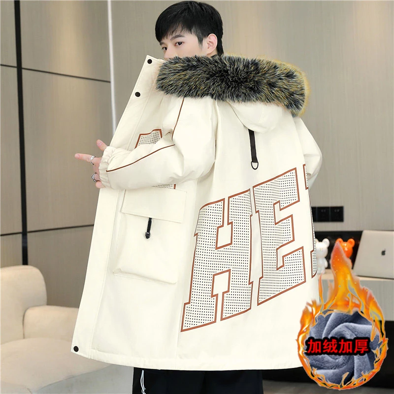 青少年秋冬季棉衣男中长款加绒外套初中高中学生帅气加厚冬装棉服