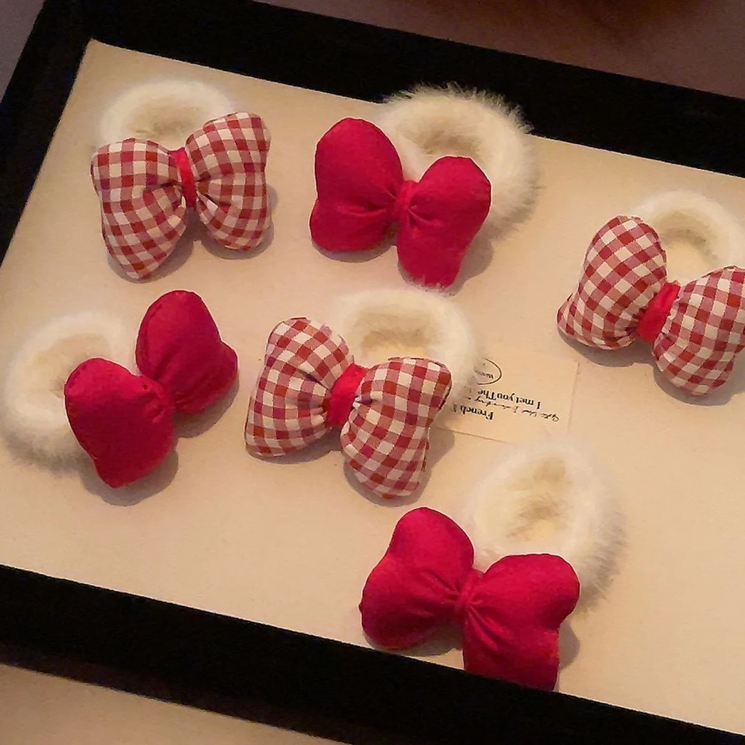 儿童小皮筋毛绒发圈秋冬可爱女孩蝴蝶结头绳扎马尾辫公主风高弹力