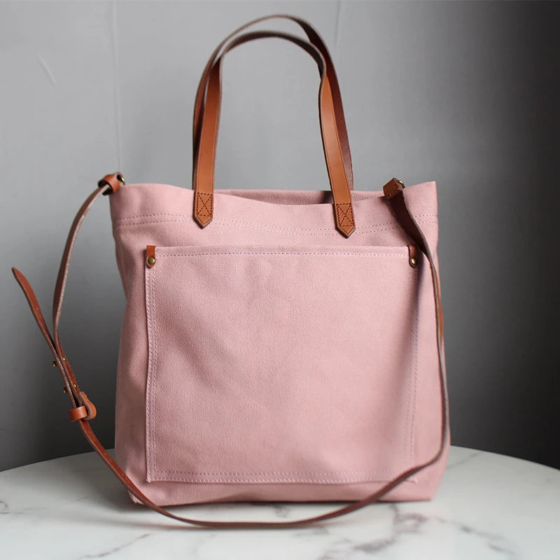 树膏牛皮配帆布单肩包斜挎包小托特包