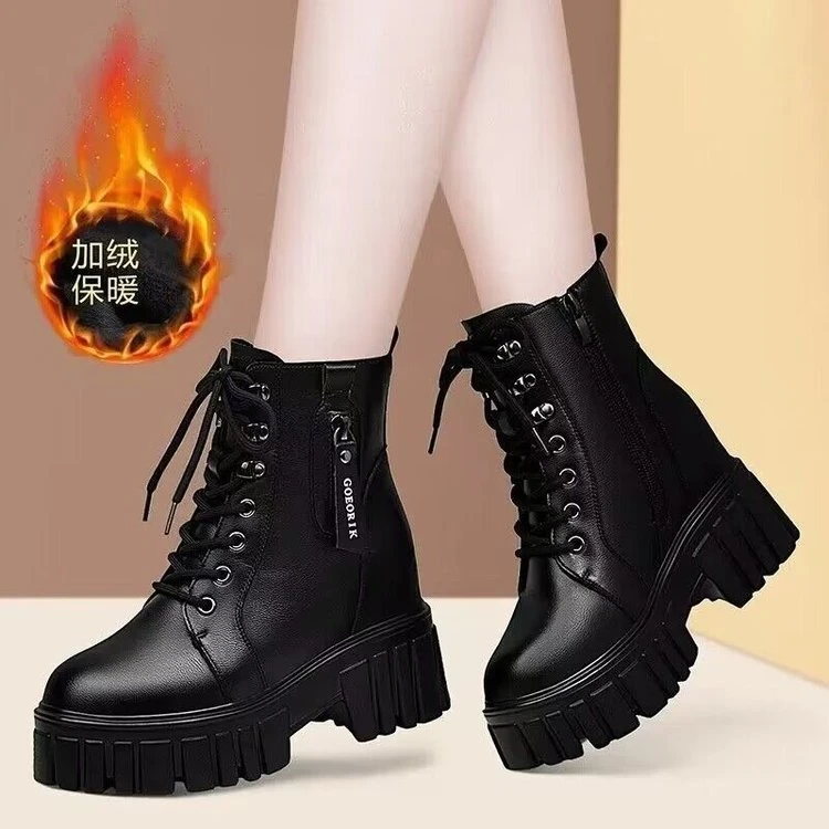 马丁靴冬鞋加绒女款网红瘦瘦靴高颜值女士皮靴百搭粗跟靴子女短靴