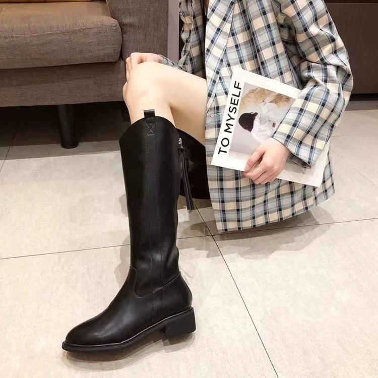 靴子长筒靴长筒女靴网红百搭骑士靴厚底显瘦小个子长靴潮流高筒靴