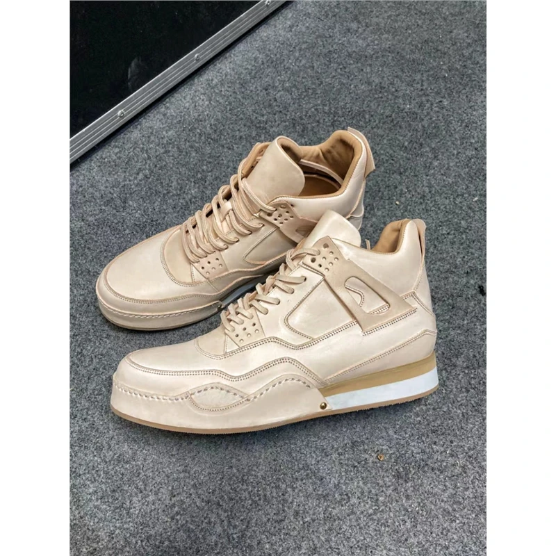 原胚植鞣牛皮球鞋复古手工高帮靴子固特异乔4原色情侣运动休闲鞋