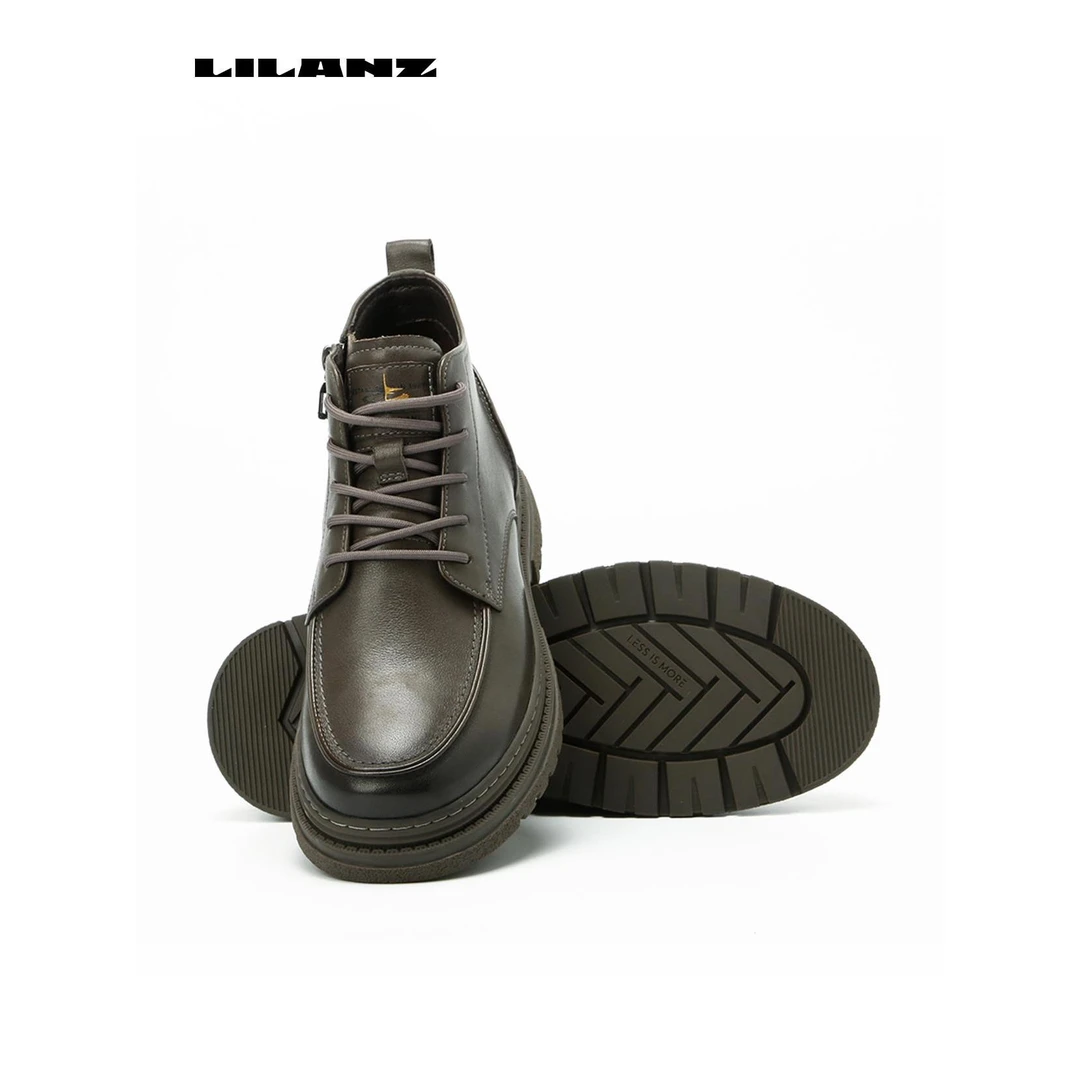 Lilanz/利郎休闲鞋男士时尚百搭舒适真皮厚底高帮秋冬23QXL003