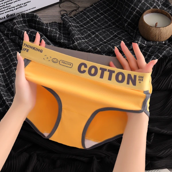 组合装2025新款纯色棉质女士内裤甜妹性感运动女生中腰黄色三角裤