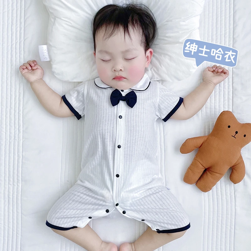 周岁男宝衣服短袖连体衣婴儿满月夏天绅士外出百天小月龄宝宝夏装