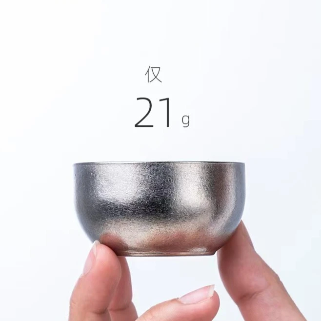 【钛阳-帽子哥推荐】40ml 纯钛双层防烫小茶碗银色冰花款家用