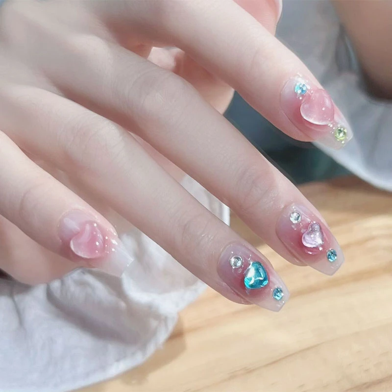 (短T）彩色宝石镶钻美甲贴小清新日常法式经典穿戴甲片