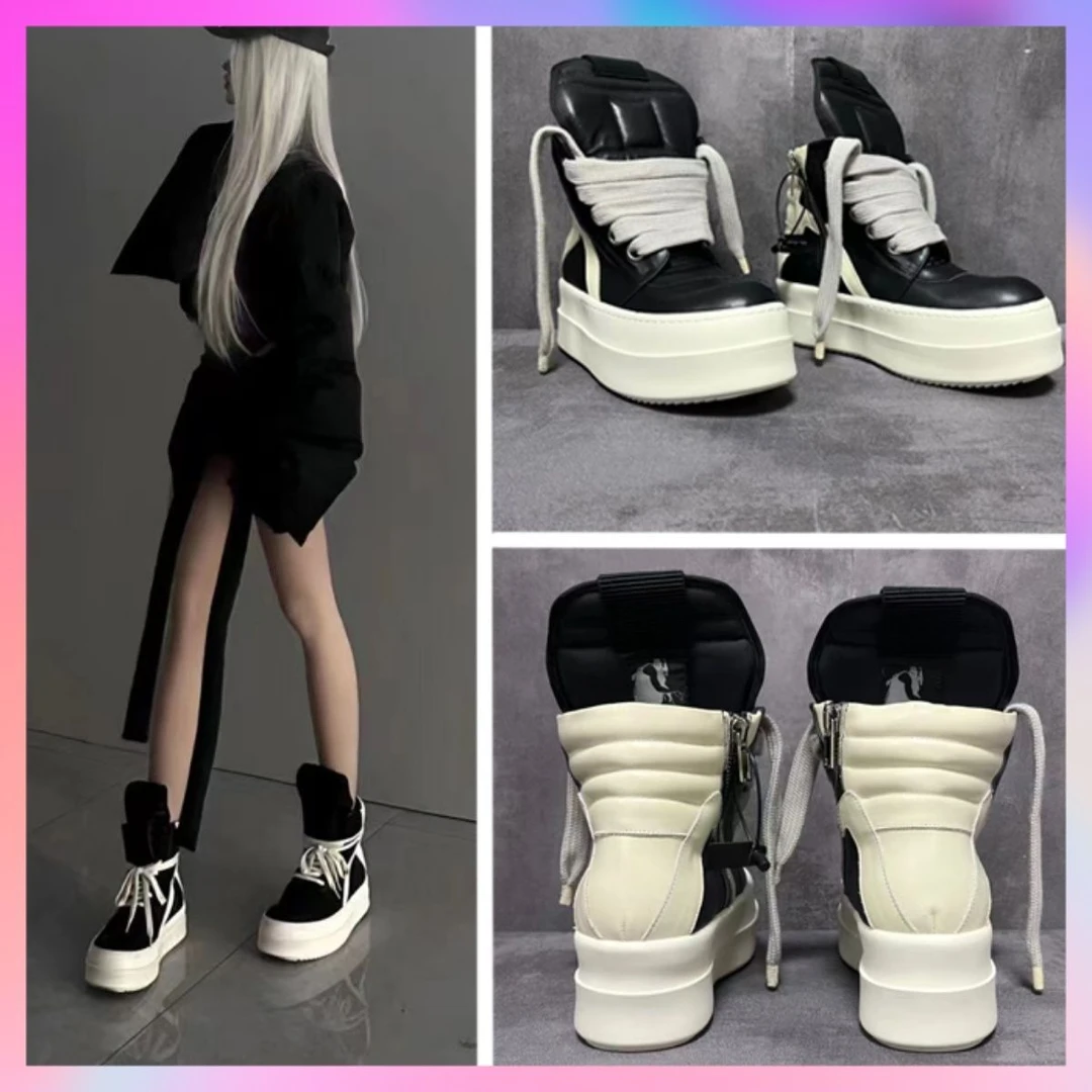 网红同款情侣男女增高厚底高帮鞋潮2025欧美倒三角洋气双层底男鞋