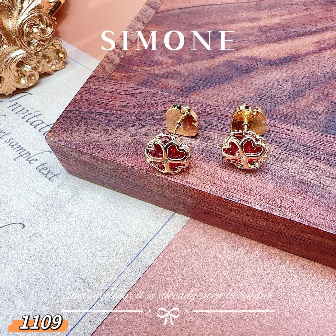 铜合金锆石耳饰 5081 美★【KS红心草】限定 耳钉