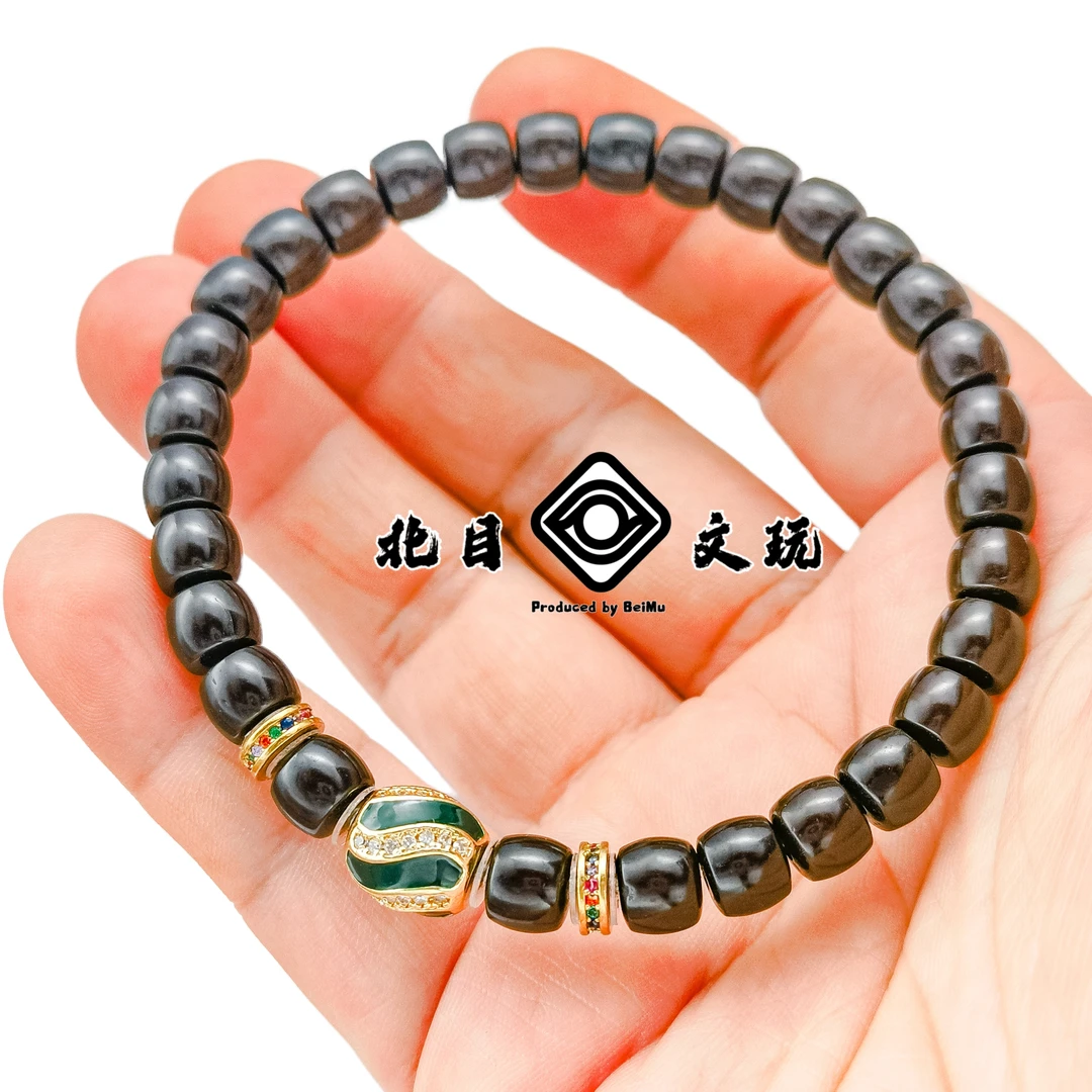 北目文玩-印尼黑金椰蒂直切手串-滴釉彩钻凯旋珠彩钻隔片椰蒂配饰