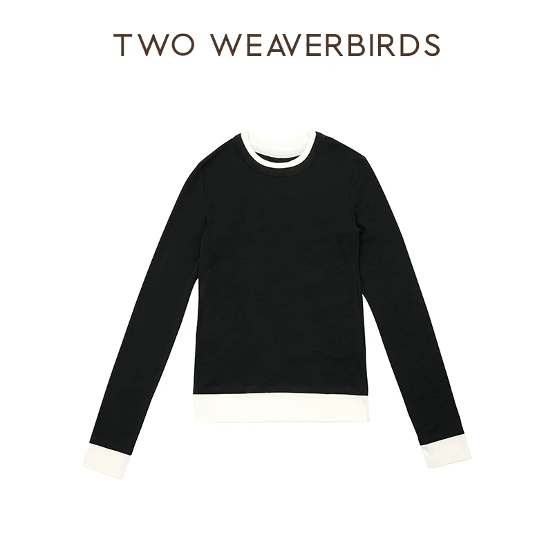 【奥利奥】TWO WEAVERBIRDS长袖撞色休闲圆领打底T恤24SSWLT0002