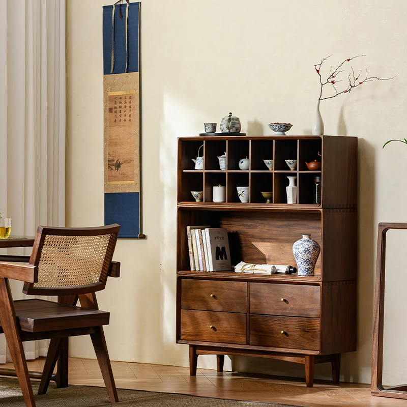 吉木语胡桃木小型博古架办公室禅意多宝阁茶具摆件架自由组合矮柜