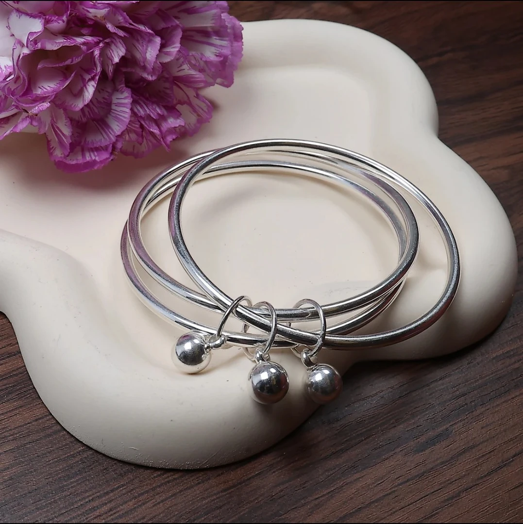 足银手镯 足银手镯 （A12）三生三世铃铛闭口时尚百搭浪漫手镯