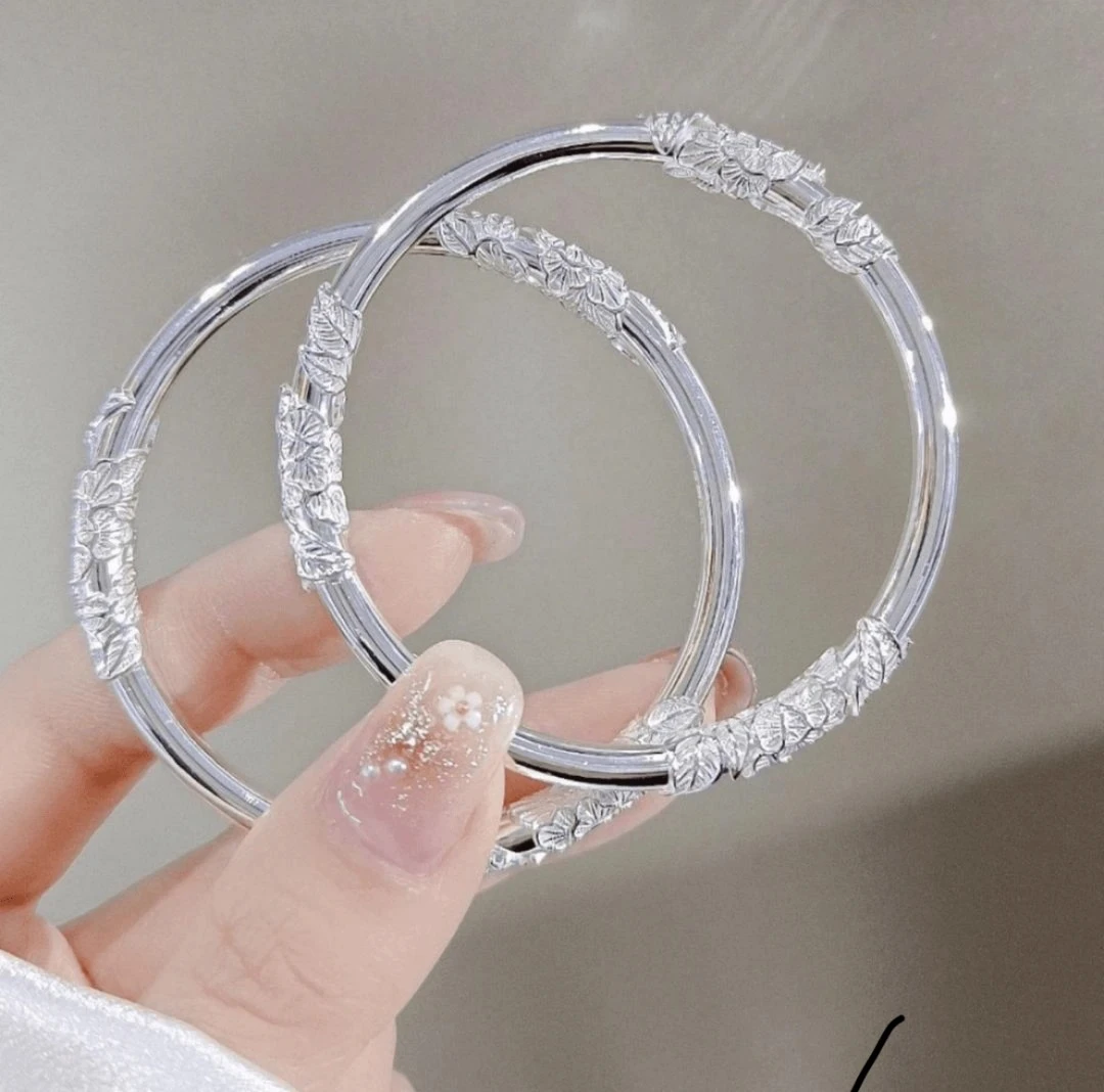 足银手镯 足银手镯 （A05）繁花银手镯女复古实心花丝女款闭口镯子