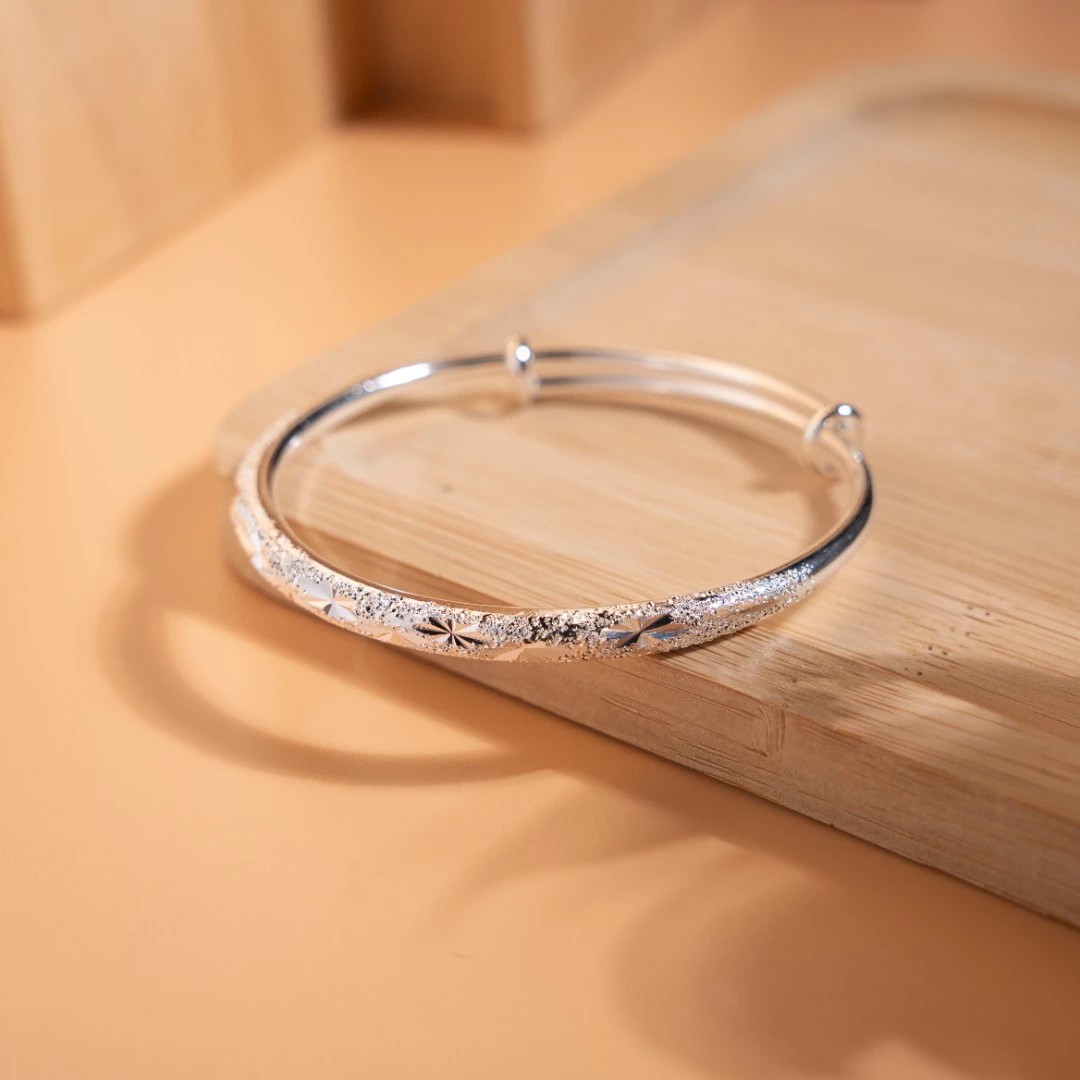 足银手镯 足银手镯（A16）满天星推拉经典镯子实心可调节百搭镯子