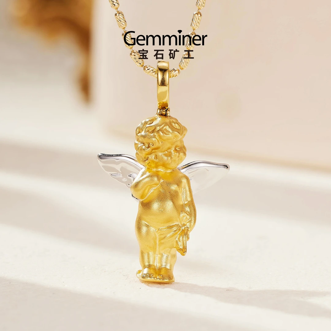 宝石矿工18k金素金吊坠天使翅膀吊坠