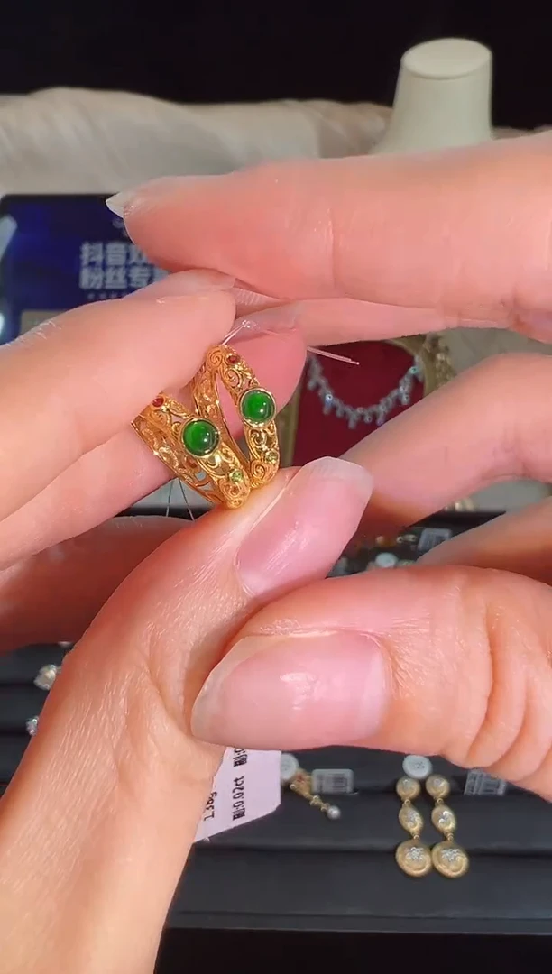 【闪购商品】翡翠耳饰18K金镶嵌BE12305#-Y#133