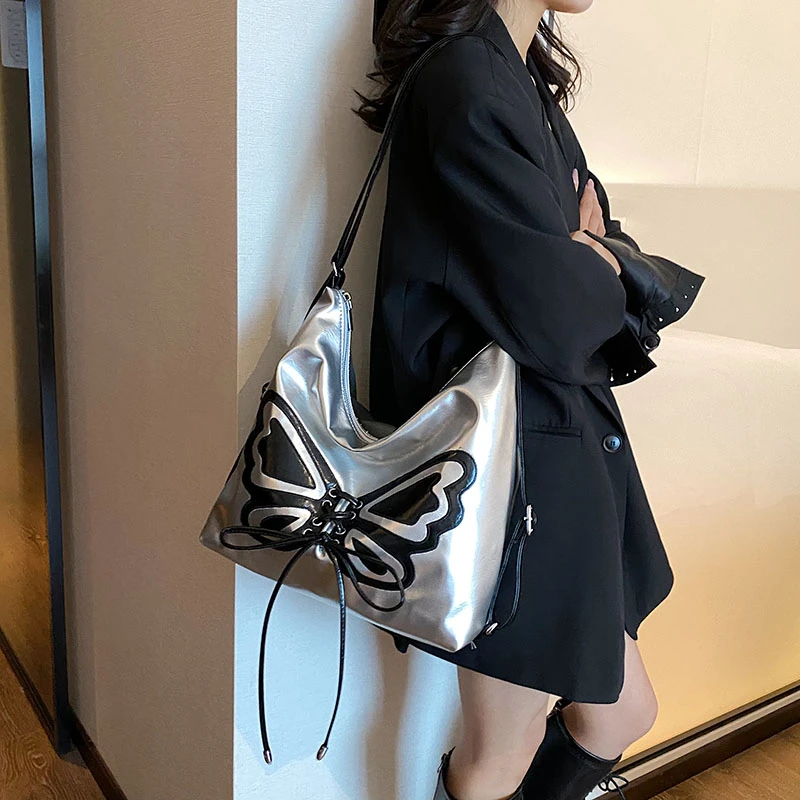 高级感时尚爆裂纹蝴蝶结手提大容量包包女2023新款简约腋下托特包