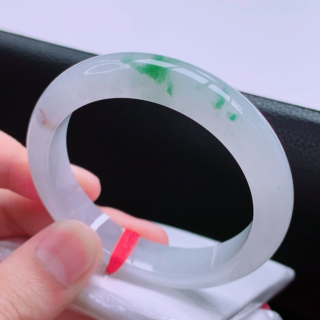 55圈冰润冰飘花天然老坑翡翠A货正圈手镯78.61g