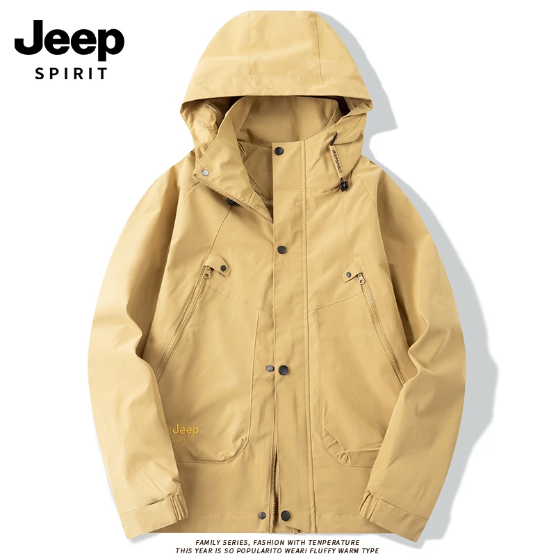 JEEPSPIRIT情侣款防水防风防污透气连帽运动休闲户外冲锋衣2318A
