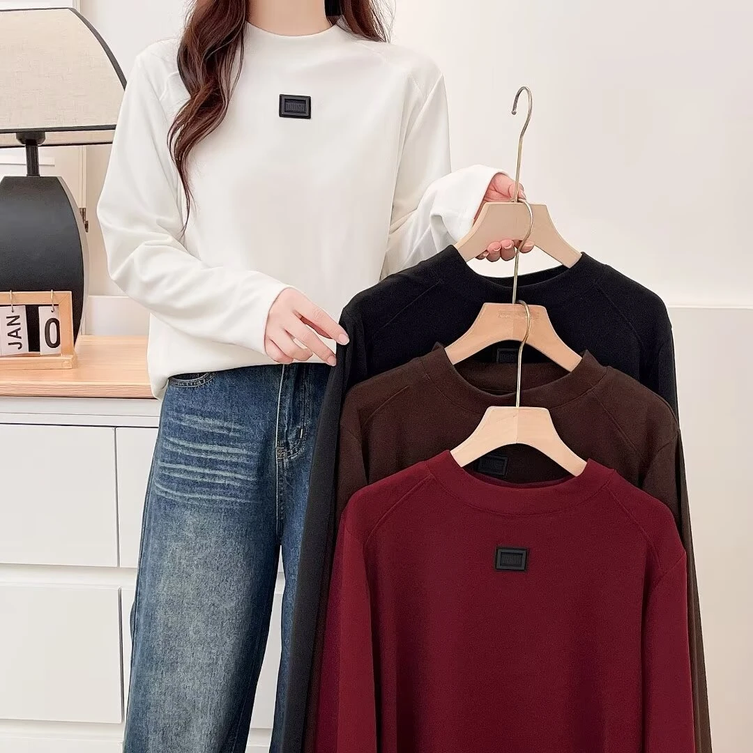 【微胖大码】遮肉显瘦减龄时尚百搭秋冬贴标德绒打底衫