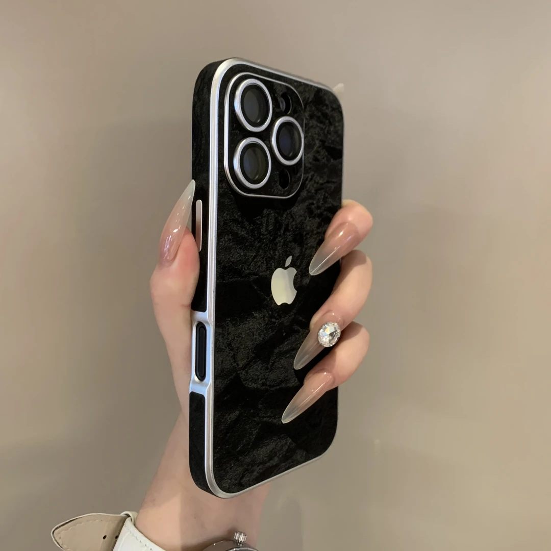 轻奢ins风绒布适用苹果16promax手机壳iPhone15防摔14情侣13潮款