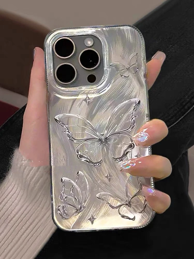 ins超仙镭射蝴蝶羽纱适用苹果15promax手机壳iphone14pro/13全包1