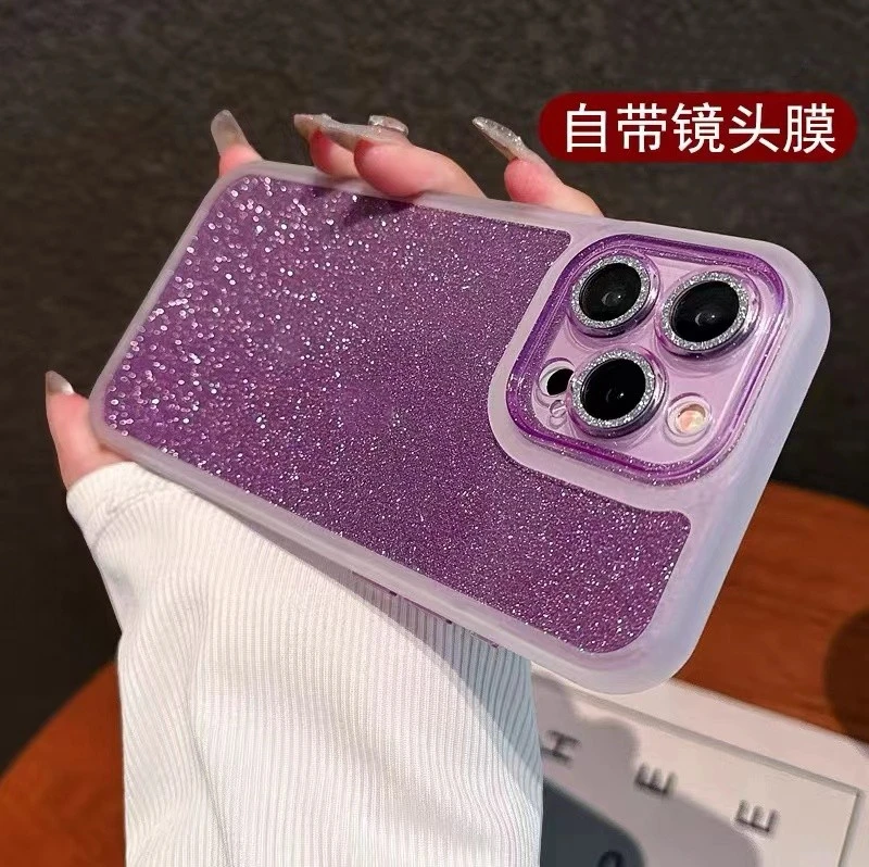 自带闪粉镜头膜细闪适用苹果15pro手机壳iphone14pro13全包12硅胶