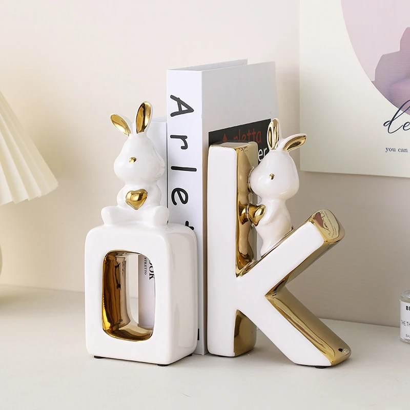创意兔子书立架摆件办公室家居书柜装饰品电视柜书档高档工艺品